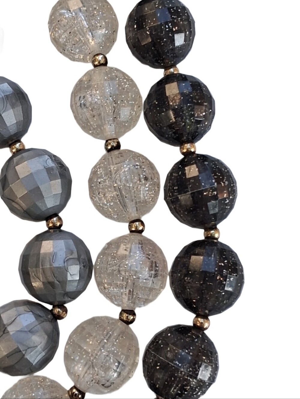 Vintage 1950s/60s Triple Strand Necklace - Grey, Crackle & Stardust Beads - Picture 4 of 6